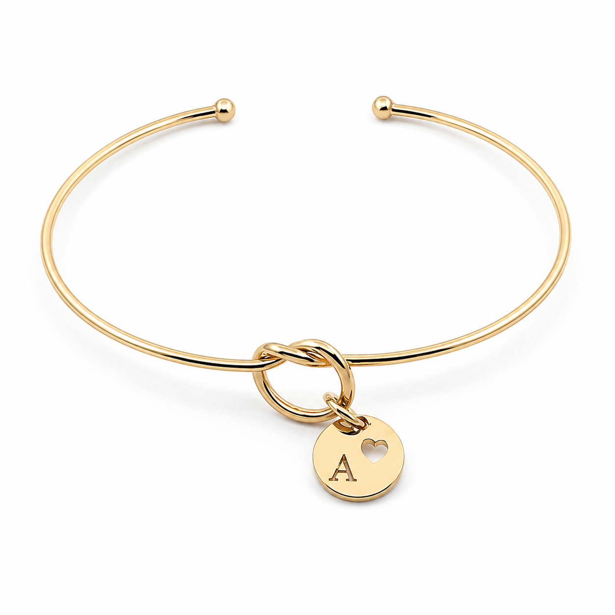 Semijoia Pulseira Bracelete Nozinho Inicial (A) 58mm Banho Ouro 18K