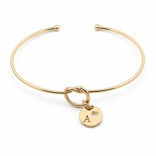 Semijoia Pulseira Bracelete Nozinho Inicial (A) 58mm Banho Ouro 18K