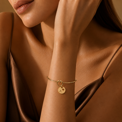 Semijoia Pulseira Bracelete Nozinho Inicial (A) 58mm Banho Ouro 18K