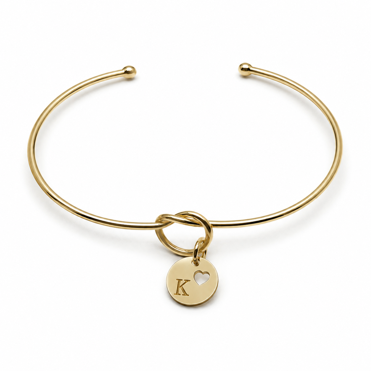 Semijoia Pulseira Bracelete Nozinho Inicial (K) 58mm Banho Ouro 18K
