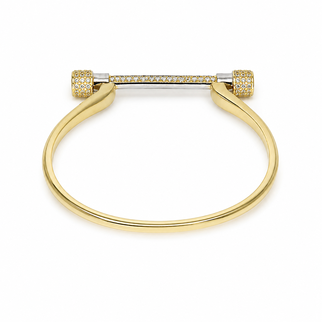 Semijoia Pulseira Bracelete Fecho Cravejado 55mm Banho Ouro 18K