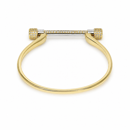 Semijoia Pulseira Bracelete Fecho Cravejado 55mm Banho Ouro 18K