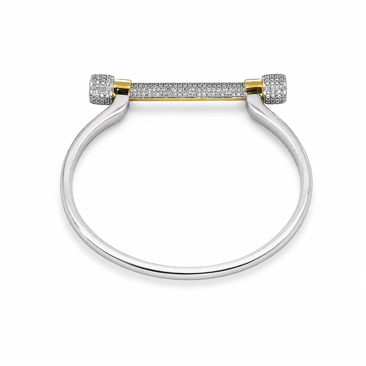 Semijoia Pulseira Bracelete Fecho Cravejado 55mm Banho Ródio