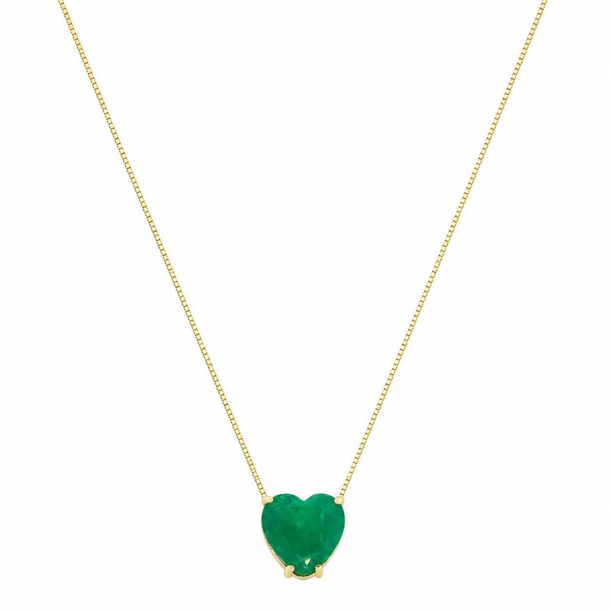 Semijoia Colar Coração Esmeralda 45cm Banho Ouro 18K