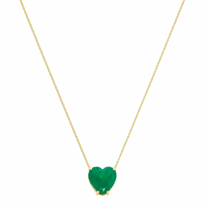 Semijoia Colar Coração Esmeralda 45cm Banho Ouro 18K