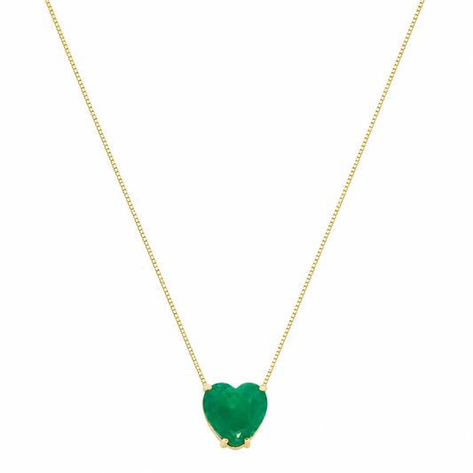 Semijoia Colar Coração Esmeralda 45cm Banho Ouro 18K