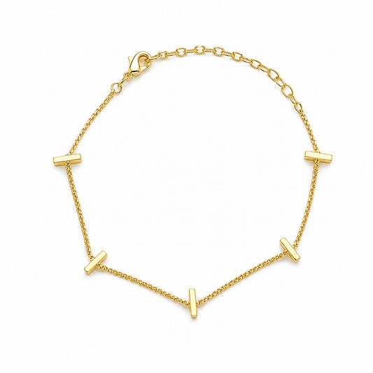 Semijoia Pulseira Corrente Elos Com Palito 22cm Banho Ouro 18K