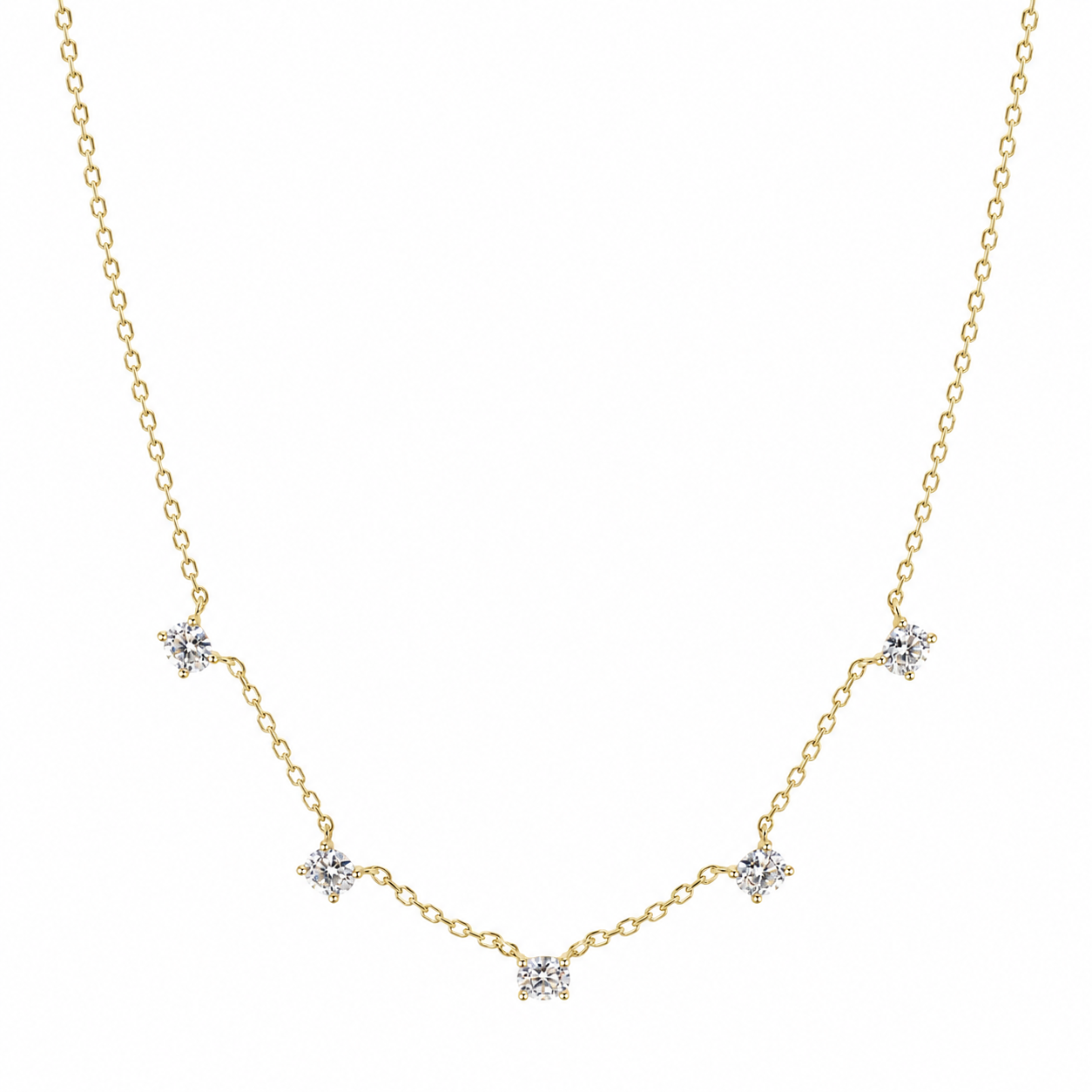 Semijoia Colar Choker 5 Pedras Ovais 40cm Banho Ouro 18K