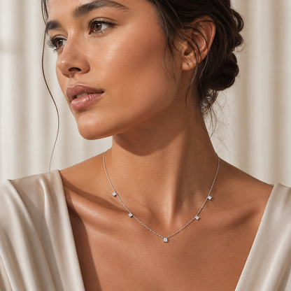 Semijoia Colar Choker 5 Pedras Ovais 40cm Banho Ródio
