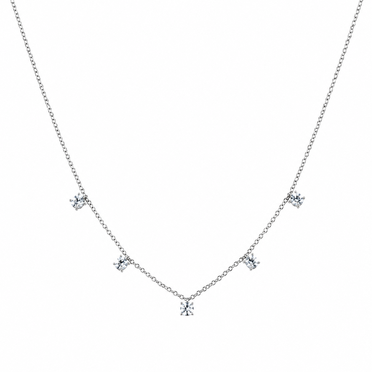Semijoia Colar Choker 5 Pedras Ovais 40cm Banho Ródio