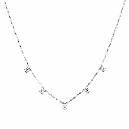 Semijoia Colar Choker 5 Pedras Ovais 40cm Banho Ródio