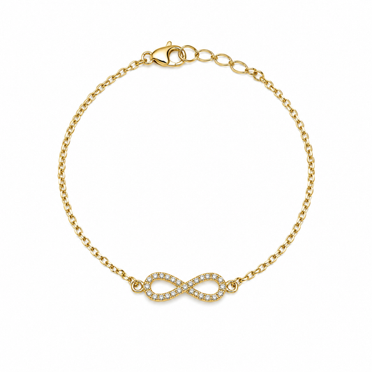 Semijoia Pulseira Infinito Cravejado 22cm Banho Ouro 18K