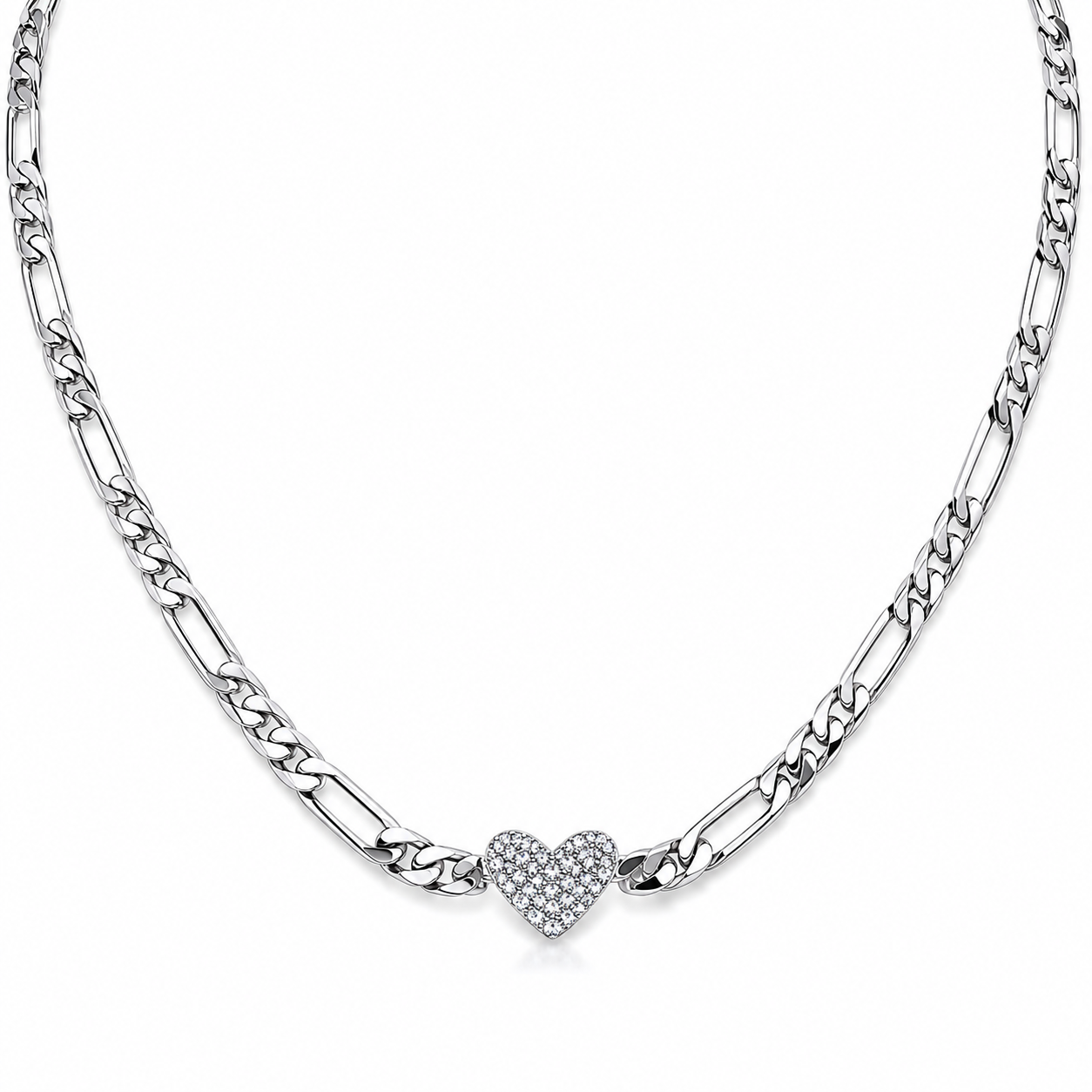 Semijoia Colar Choker Coração Cravejado 11mm 20cm Banho Ródio