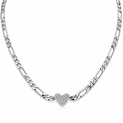 Semijoia Colar Choker Coração Cravejado 11mm 20cm Banho Ródio