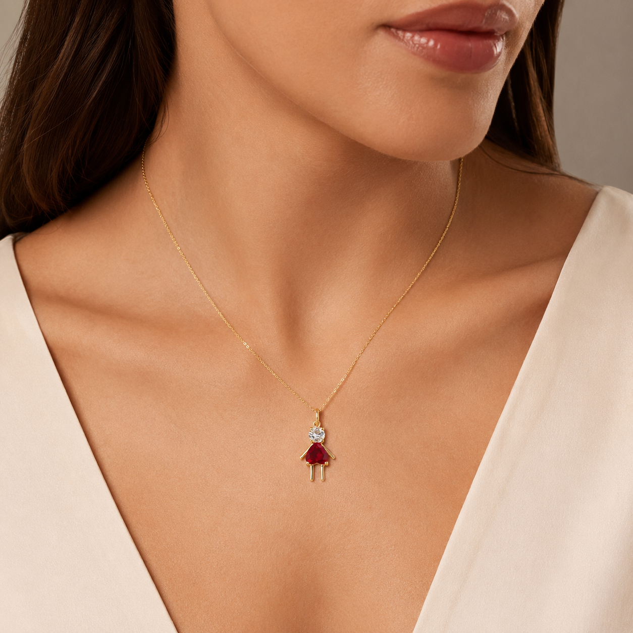 Semijoia Pingente Filho (A) Rosa Pink Com Zircônia 19mm Banho Ouro 18K