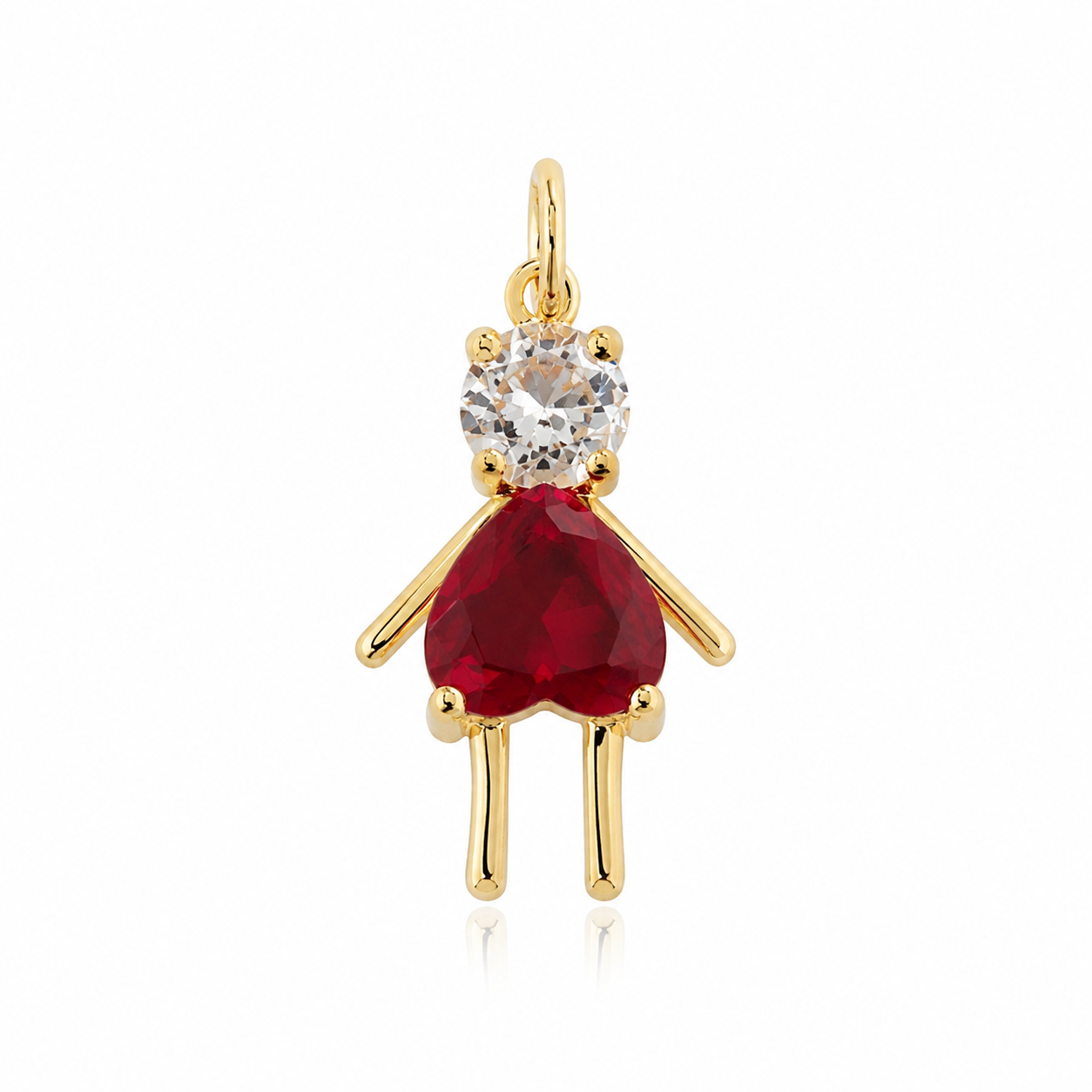 Semijoia Pingente Filho (A) Rosa Pink Com Zircônia 19mm Banho Ouro 18K