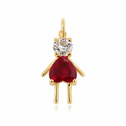 Semijoia Pingente Filho (A) Rosa Pink Com Zircônia 19mm Banho Ouro 18K