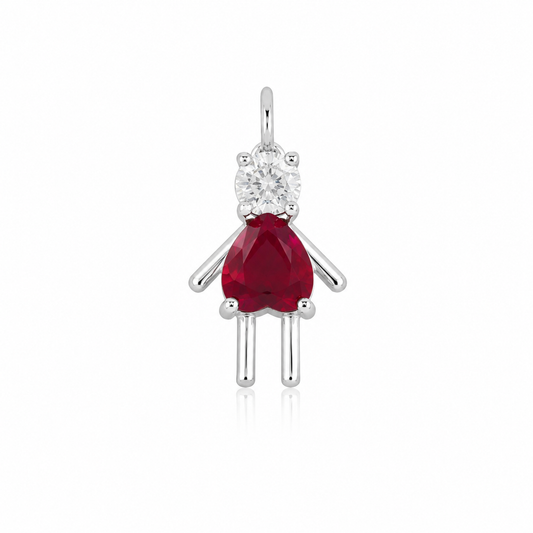 Semijoia Pingente Filho (A) Rosa Pink Com Zircônia 19mm Banho Ródio