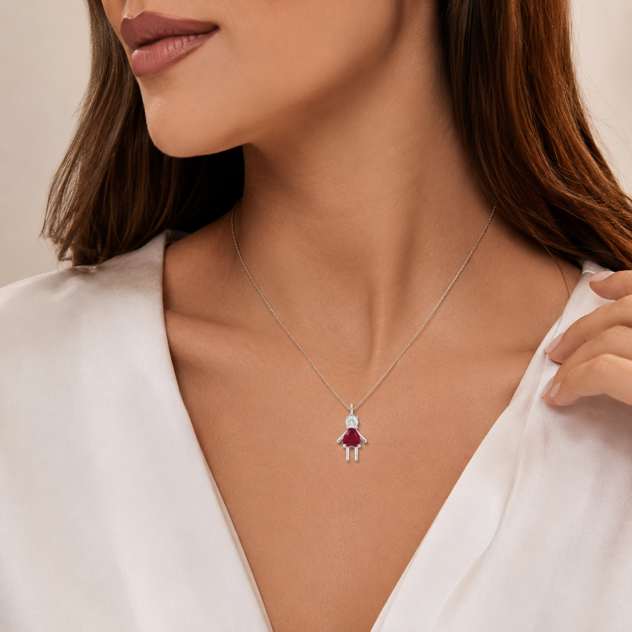 Semijoia Pingente Filho (A) Rosa Pink Com Zircônia 19mm Banho Ródio