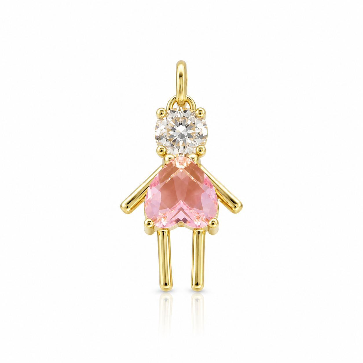 Semijoia Pingente Filho (A) Rosa Claro Com Zircônia 19mm Banho Ouro 18K