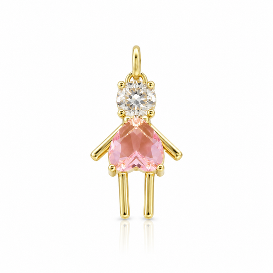Semijoia Pingente Filho (A) Rosa Claro Com Zircônia 19mm Banho Ouro 18K