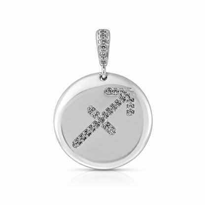 Semijoia Pingente Signo Sagitário Cravejado 20mm Banho Ródio