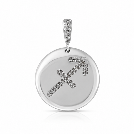 Semijoia Pingente Signo Sagitário Cravejado 20mm Banho Ródio
