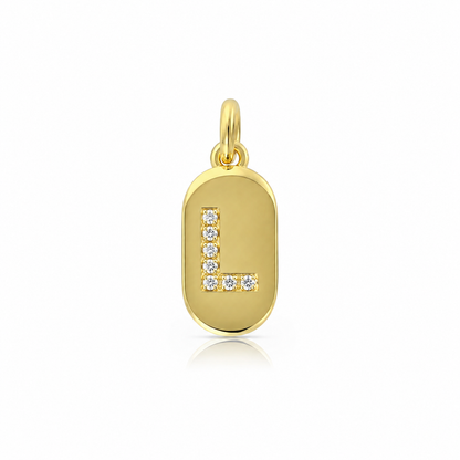 Semijoia Pingente Letra (L) Placa Cravejado 15mm Banho Ouro 18K