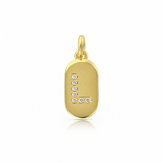 Semijoia Pingente Letra (L) Placa Cravejado 15mm Banho Ouro 18K
