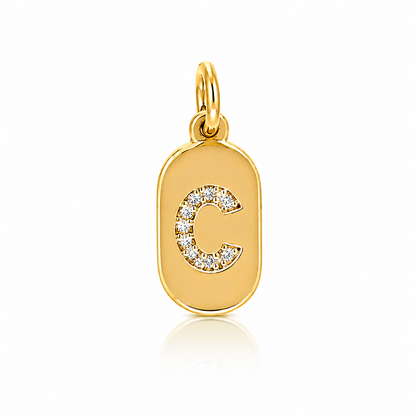 Semijoia Pingente Letra (C) Placa Cravejado 15mm Banho Ouro 18K