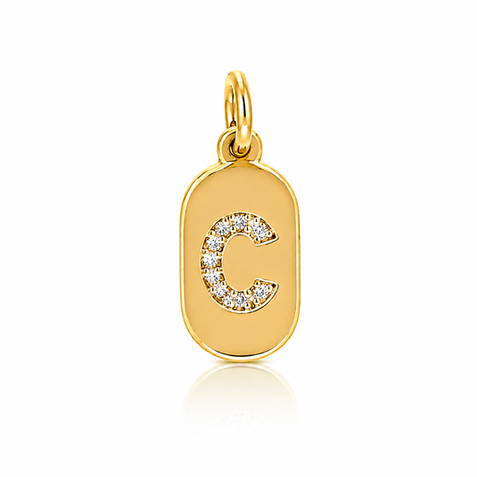 Semijoia Pingente Letra (C) Placa Cravejado 15mm Banho Ouro 18K