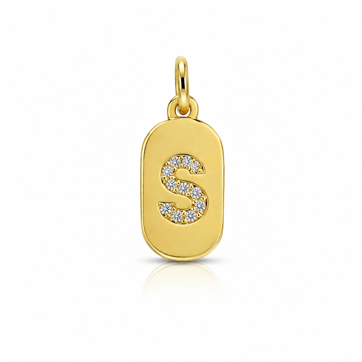 Semijoia Pingente Letra (S) Placa Cravejado 15mm Banho Ouro 18K