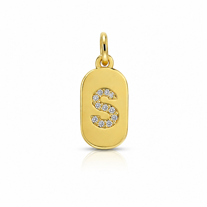 Semijoia Pingente Letra (S) Placa Cravejado 15mm Banho Ouro 18K