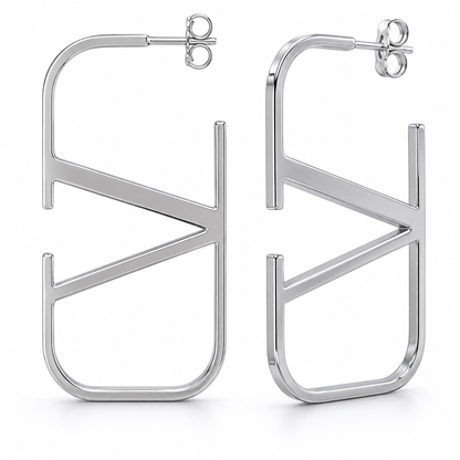 Semijoia Brinco Argola Retangular Lisa Geometrica 60mm Banho Ródio