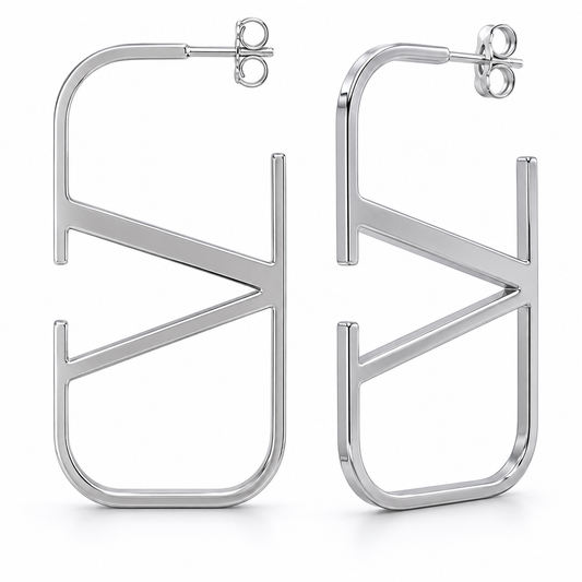 Semijoia Brinco Argola Retangular Lisa Geometrica 60mm Banho Ródio