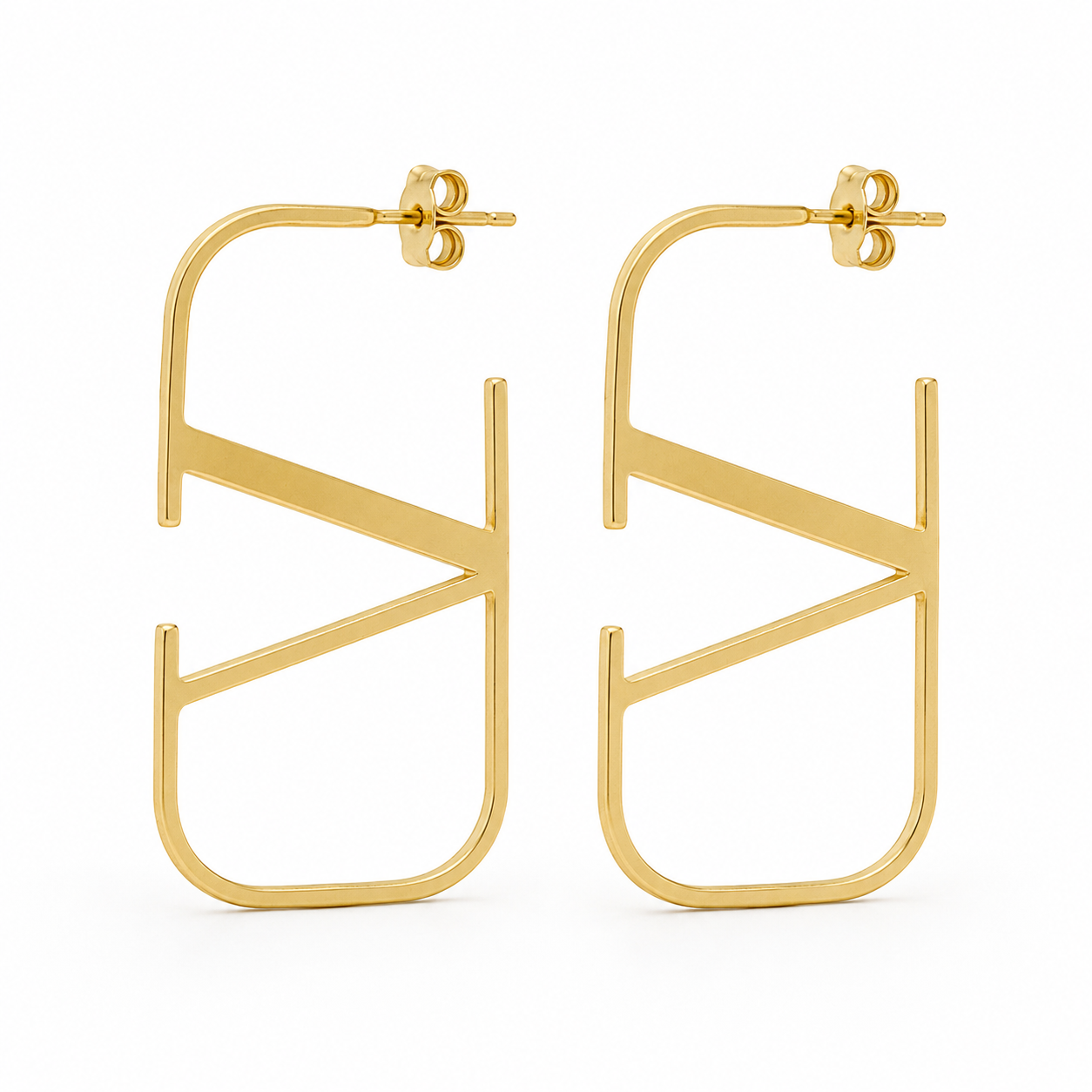 Semijoia Brinco Argola Retangular Lisa Geometrica 60mm Banho Ouro 18K