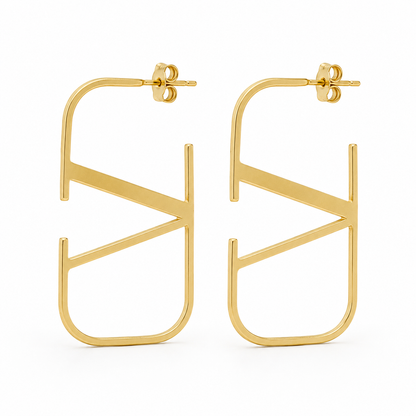 Semijoia Brinco Argola Retangular Lisa Geometrica 60mm Banho Ouro 18K