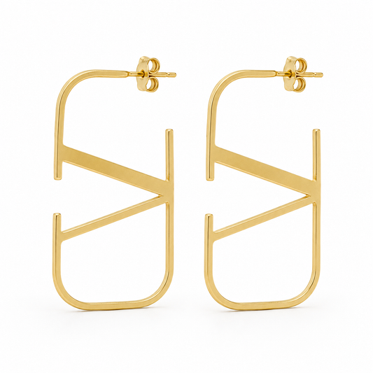 Semijoia Brinco Argola Retangular Lisa Geometrica 60mm Banho Ouro 18K