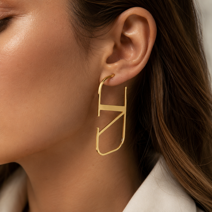 Semijoia Brinco Argola Retangular Lisa Geometrica 60mm Banho Ouro 18K