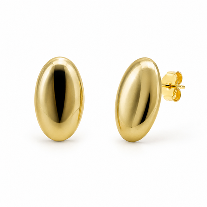 Semijoia Brinco Botão Oval 24mm Banho Ouro 18K