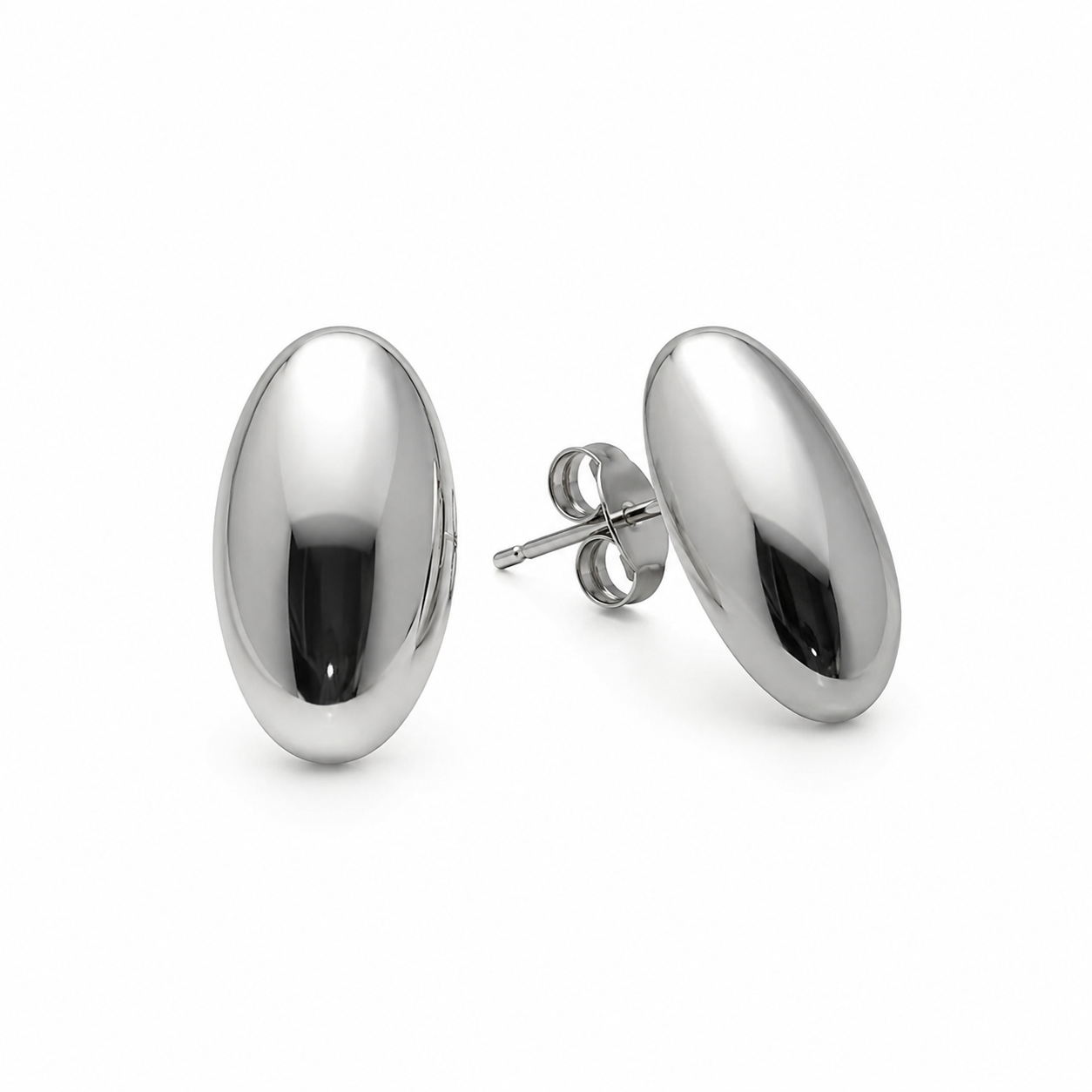 Semijoia Brinco Botão Oval 24mm Banho Ródio