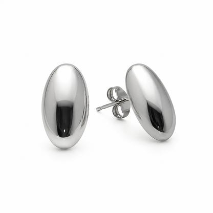 Semijoia Brinco Botão Oval 24mm Banho Ródio