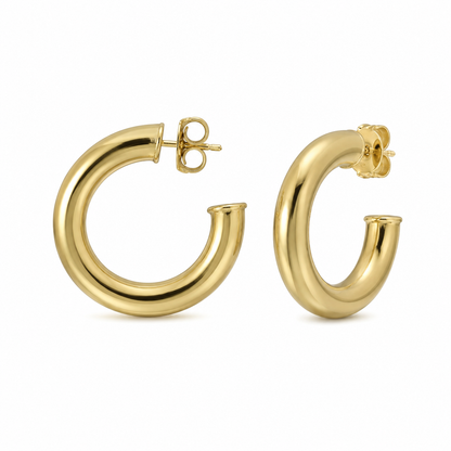 Semijoia Brinco Argola Tubo 29mm Banho Ouro 18K