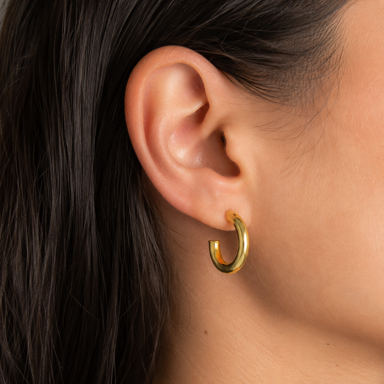 Semijoia Brinco Argola Tubo 29mm Banho Ouro 18K