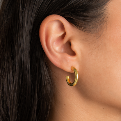 Semijoia Brinco Argola Tubo 29mm Banho Ouro 18K