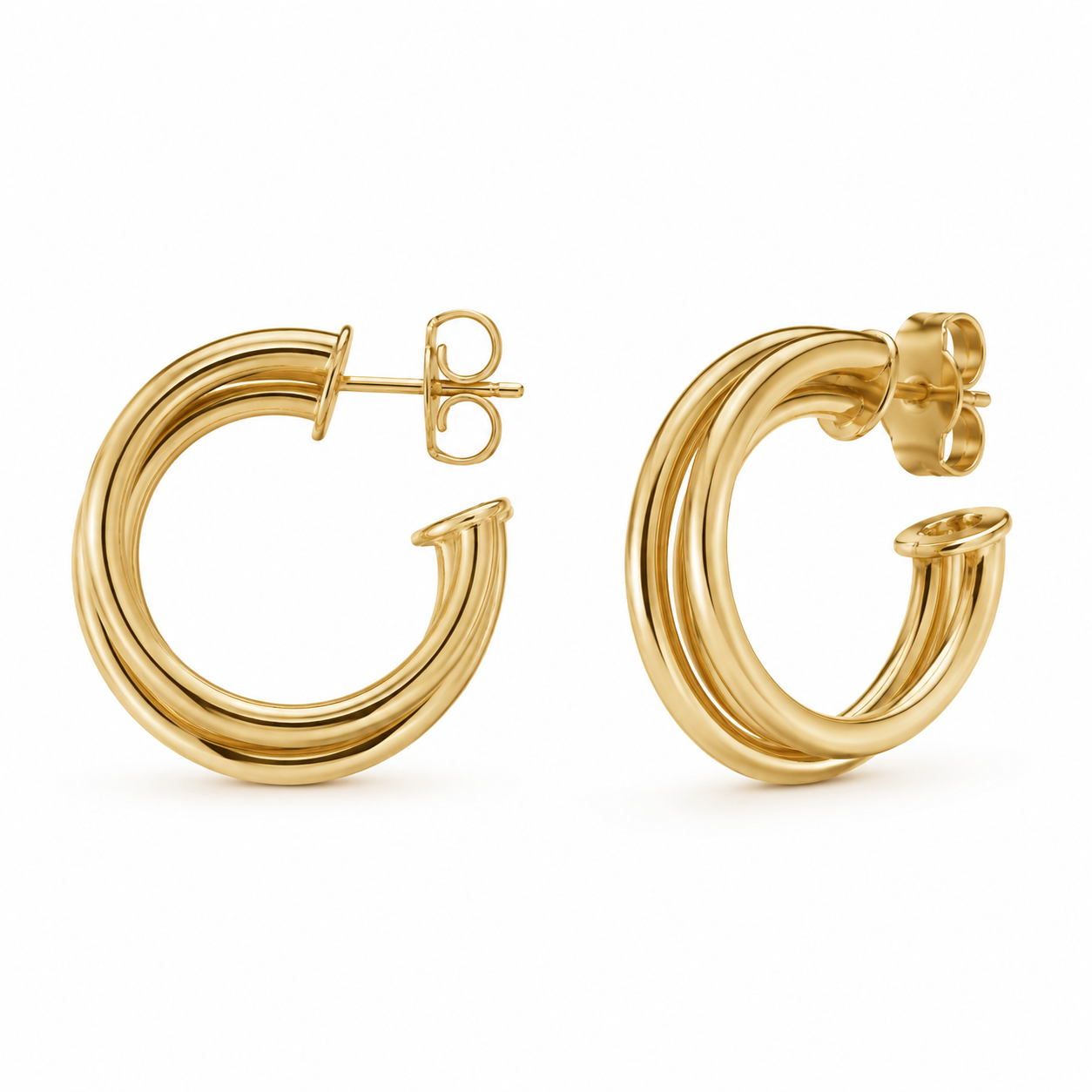 Semijoia Brinco Argola Tubo Triplo 2,5mm 25mm Banho Ouro 18K