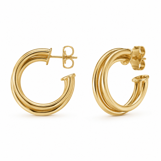 Semijoia Brinco Argola Tubo Triplo 2,5mm 25mm Banho Ouro 18K