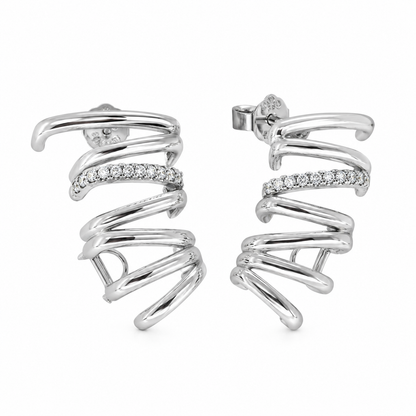 Semijoia Brinco Ear Cuff Grande Com Zircônia 35mm Banho Ródio