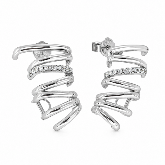 Semijoia Brinco Ear Cuff Grande Com Zircônia 35mm Banho Ródio