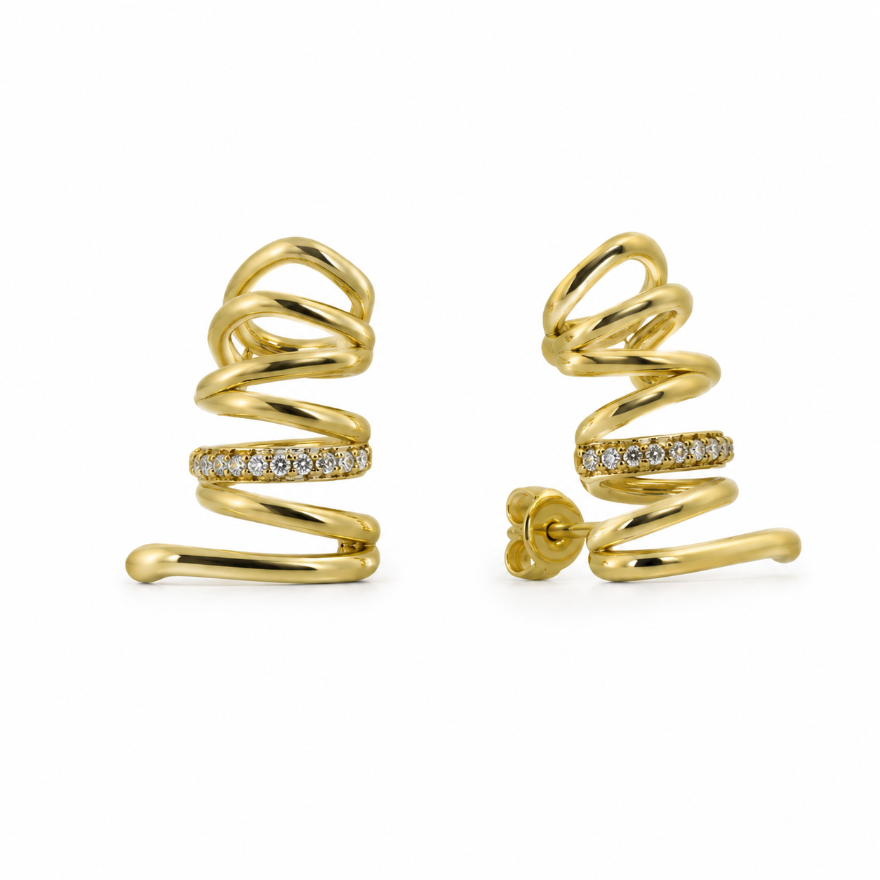 Semijoia Brinco Ear Cuff Grande Com Zircônia 35mm Banho Ouro 18K
